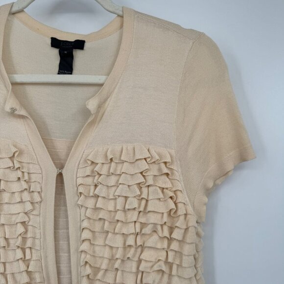 J. CREW Cream Tiered Ruffle Open Front Top Woman’s size medium - Picture 2 of 8